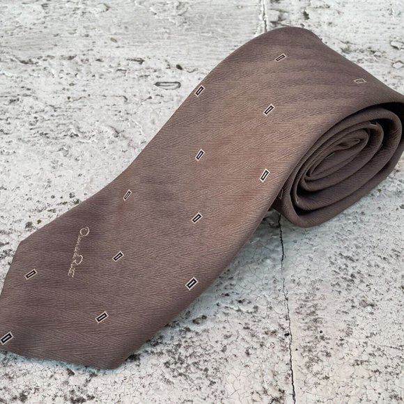 Oscar De La Renta Men Tie Classic Necktie Brown Tie - Picture 3 of 10